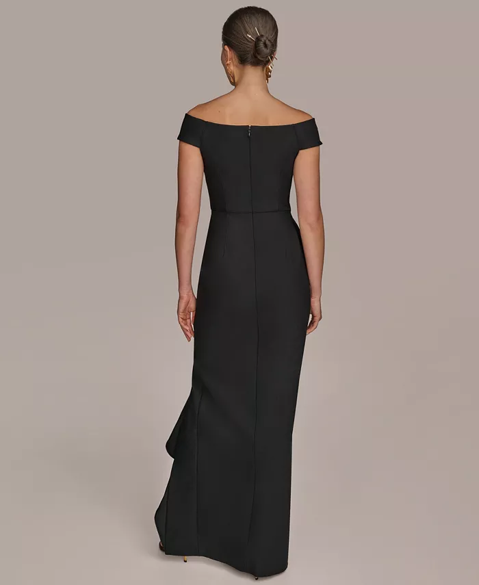 Donna Karan New York Women's Boat-neck Ruffle Slit Gown Women's Fashion Shoes & Accessories
