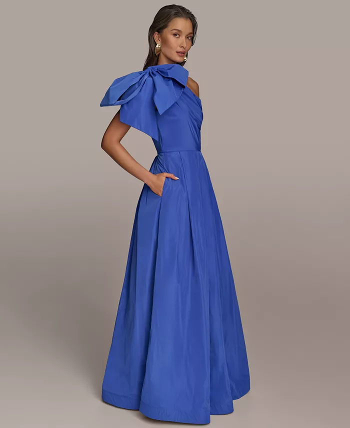 Donna Karan New York Women's Bow-Trim One-Shoulder Gown Women's Fashion Shoes & Accessories