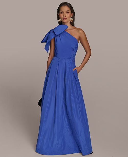Donna Karan New York Women's Bow-Trim One-Shoulder Gown Women's Fashion Shoes & Accessories