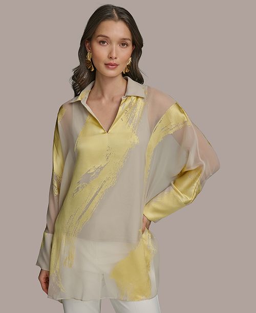 Donna Karan New York Women's Brushstroke Burnout Tunic Women's Fashion Shoes & Accessories