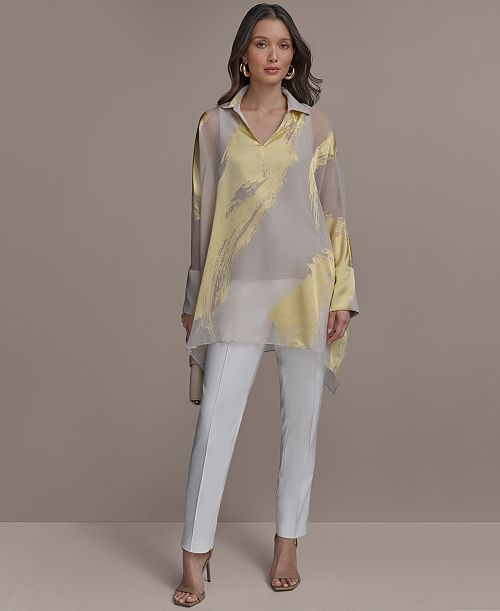 Donna Karan New York Women's Brushstroke Burnout Tunic & Slim-Leg Pants Women's Fashion Shoes & Accessories