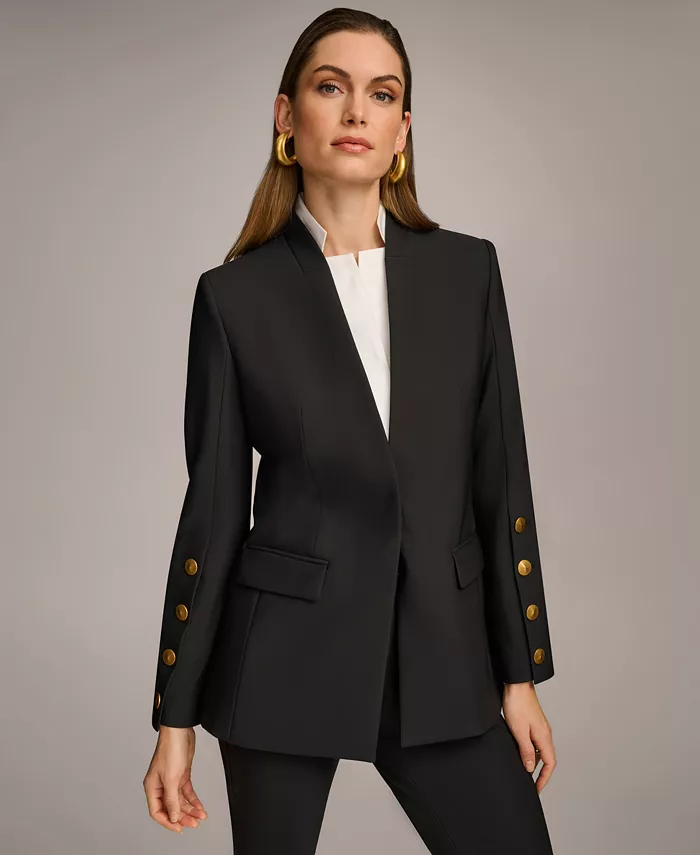 Donna Karan New York Women's Button Sleeve Blazer Regular & Petite Women's Fashion Shoes & Accessories