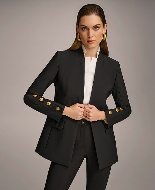Donna Karan New York Women's Button Sleeve Blazer Regular & Petite Women's Fashion Shoes & Accessories