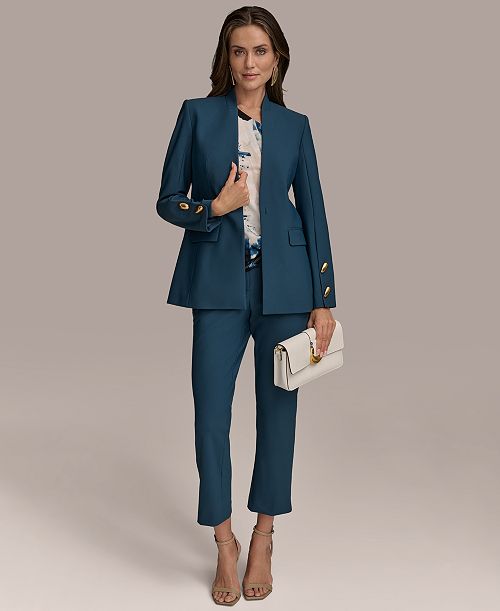 Donna Karan New York Women's Button-Sleeve Blazer & Slim-Leg Ankle Pants Regular & Petite Women's Fashion Shoes & Accessories