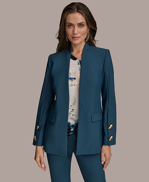 Donna Karan New York Women's Button-Sleeve Blazer Regular & Petite Women's Fashion Shoes & Accessories