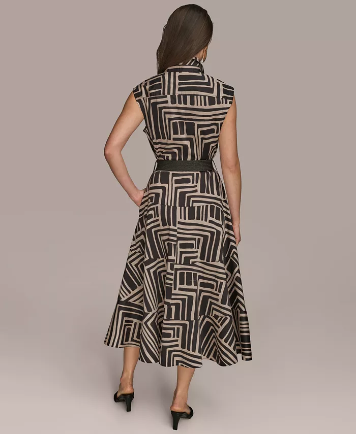 Donna Karan New York Women's Cap Sleeve Printed Shirt Dress Women's Fashion Shoes & Accessories
