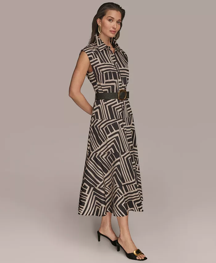 Donna Karan New York Women's Cap Sleeve Printed Shirt Dress Women's Fashion Shoes & Accessories