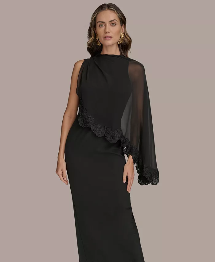 Donna Karan New York Women's Chiffon-Cape-Overlay Gown Women's Fashion Shoes & Accessories