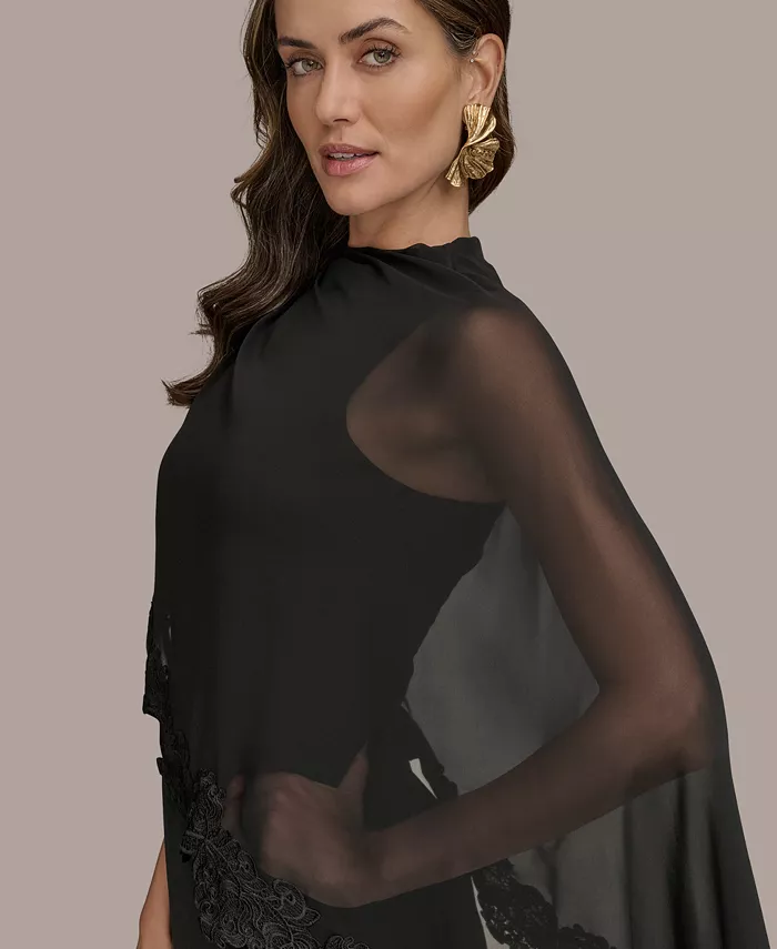 Donna Karan New York Women's Chiffon-Cape-Overlay Gown Women's Fashion Shoes & Accessories