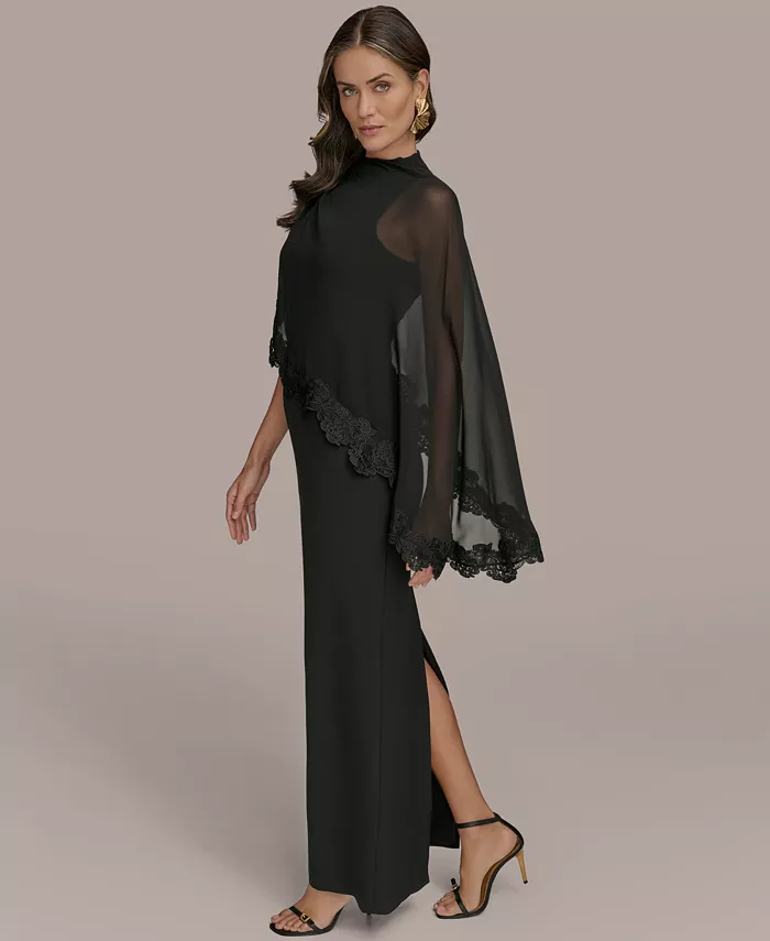 Donna Karan New York Women's Chiffon-Cape-Overlay Gown Women's Fashion Shoes & Accessories