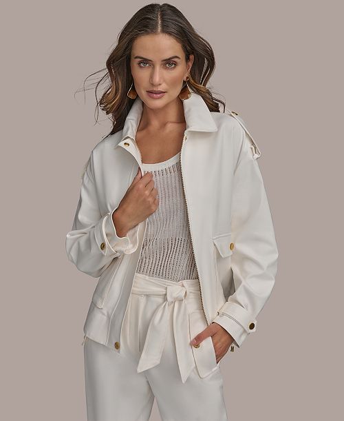 Donna Karan New York Women's Cotton-Blend Utility Jacket Women's Fashion Shoes & Accessories