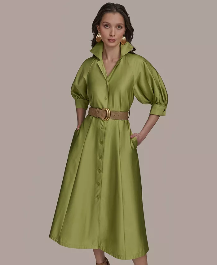 Donna Karan New York Women's Cotton Midi Shirtdress Women's Fashion Shoes & Accessories