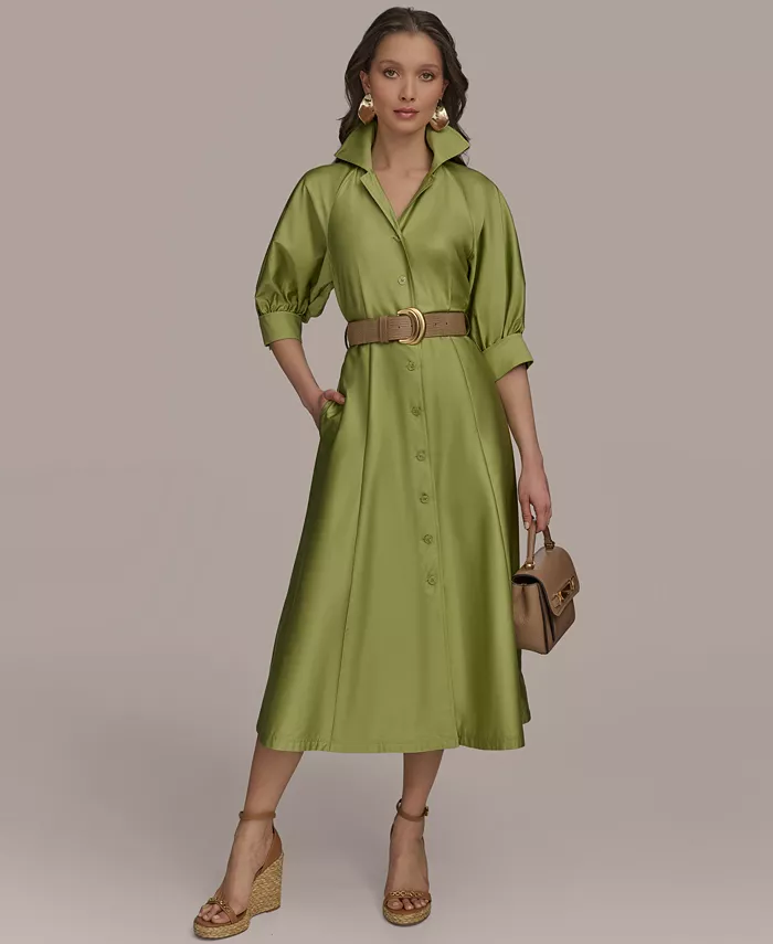 Donna Karan New York Women's Cotton Midi Shirtdress Women's Fashion Shoes & Accessories
