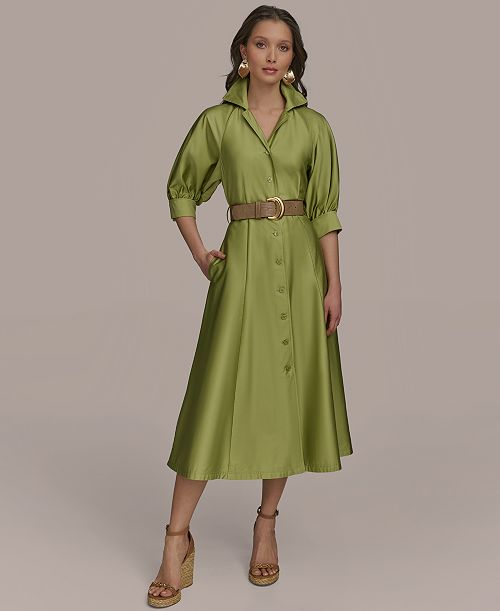 Donna Karan New York Women's Cotton Midi Shirtdress Women's Fashion Shoes & Accessories