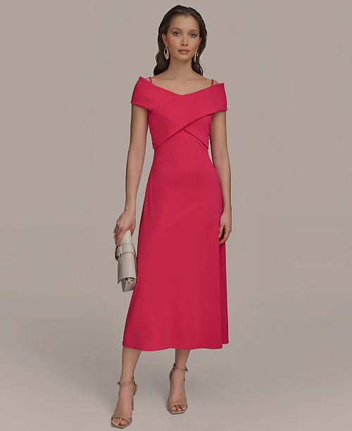 Donna Karan New York Women's Criss-Cross Off-Shoulder Dress Women's Fashion Shoes & Accessories
