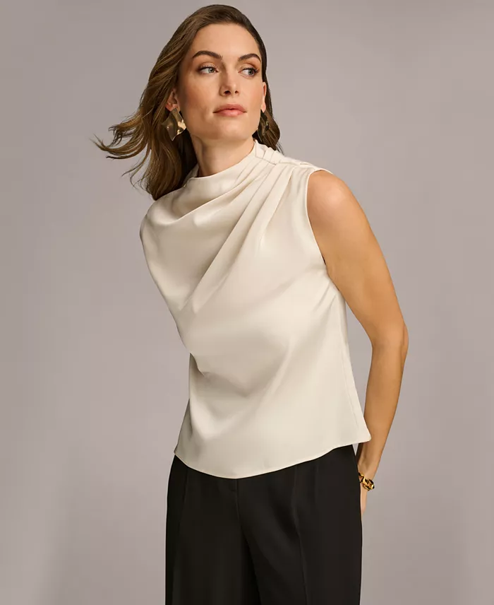 Donna Karan New York Women's Draped High Neck Sleeveless Top Regular & Petite Sizes Women's Fashion Shoes & Accessories