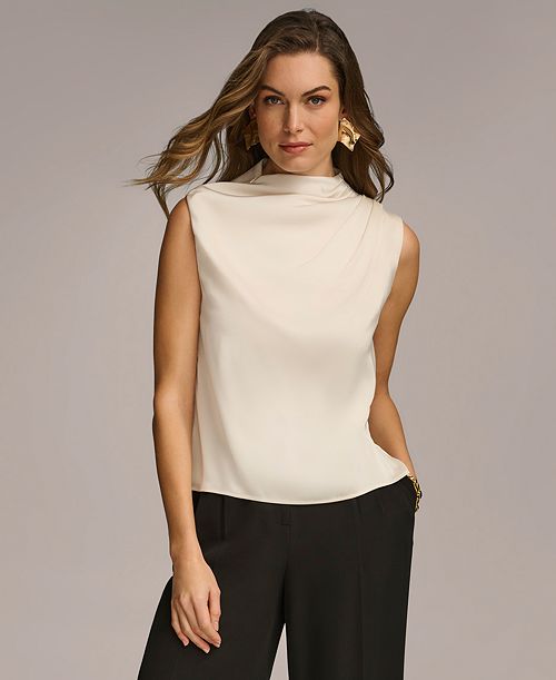 Donna Karan New York Women's Draped High Neck Sleeveless Top Regular & Petite Sizes Women's Fashion Shoes & Accessories