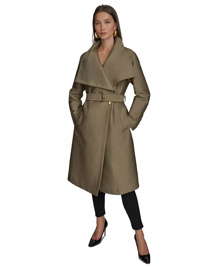 Donna Karan New York Women's Draped-Neck Trench Coat Women's Fashion Shoes & Accessories