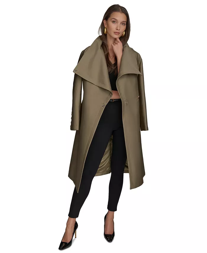 Donna Karan New York Women's Draped-Neck Trench Coat Women's Fashion Shoes & Accessories