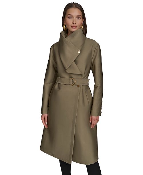Donna Karan New York Women's Draped-Neck Trench Coat Women's Fashion Shoes & Accessories