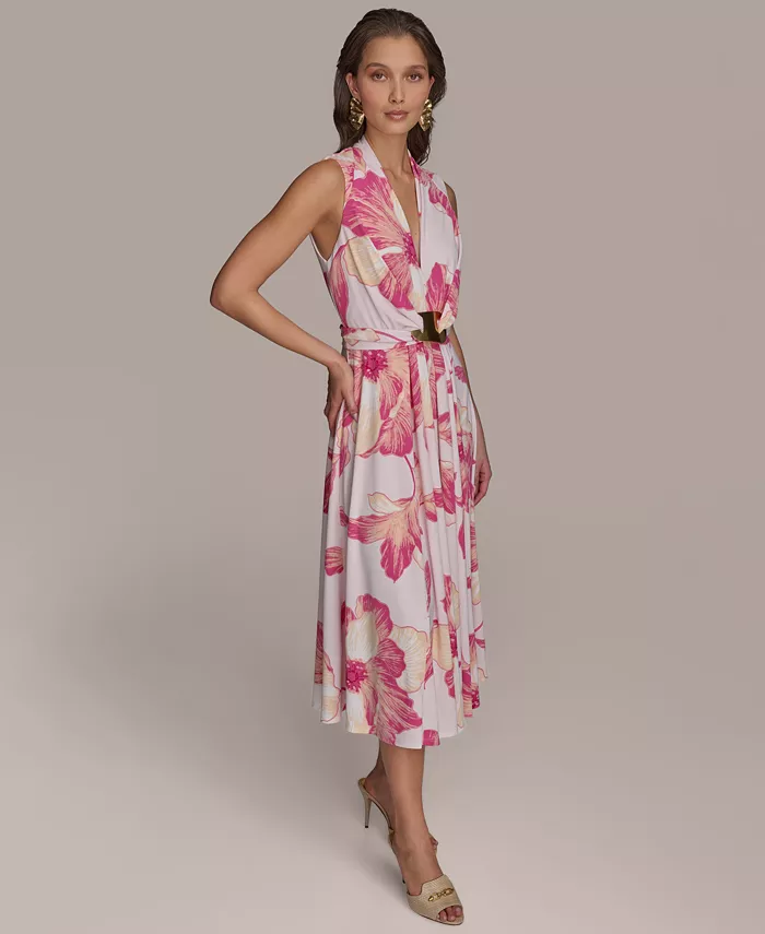 Donna Karan New York Women's Floral A-Line Midi Dress Women's Fashion Shoes & Accessories