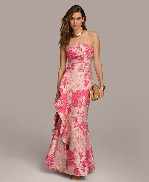 Donna Karan New York Women's Floral-Jacquard Strapless Gown Women's Fashion Shoes & Accessories