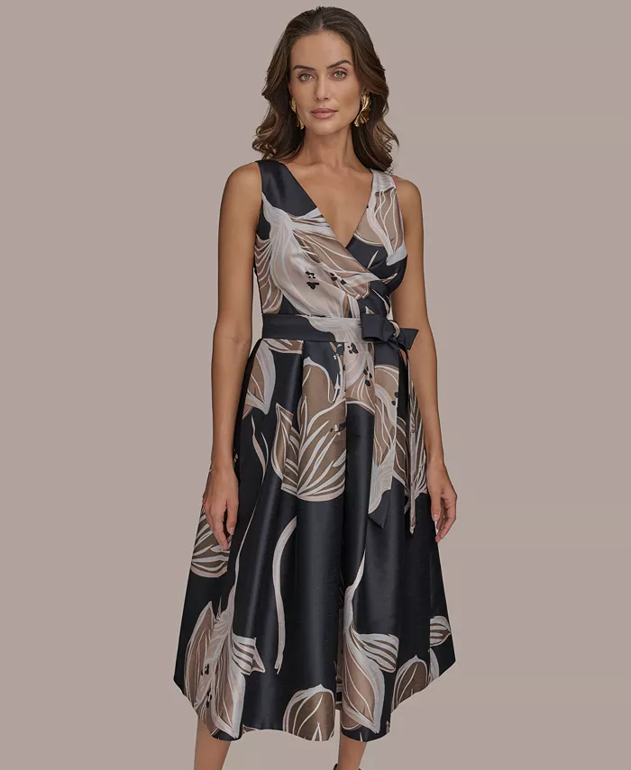 Donna Karan New York Women's Floral Midi A-Line Dress Women's Fashion Shoes & Accessories