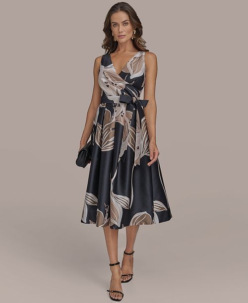 Donna Karan New York Women's Floral Midi A-Line Dress Women's Fashion Shoes & Accessories