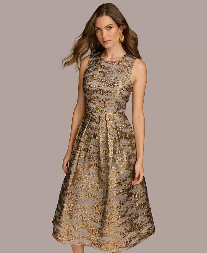 Donna Karan New York Women's Jewel-Neck Metallic Midi Dress Women's Fashion Shoes & Accessories
