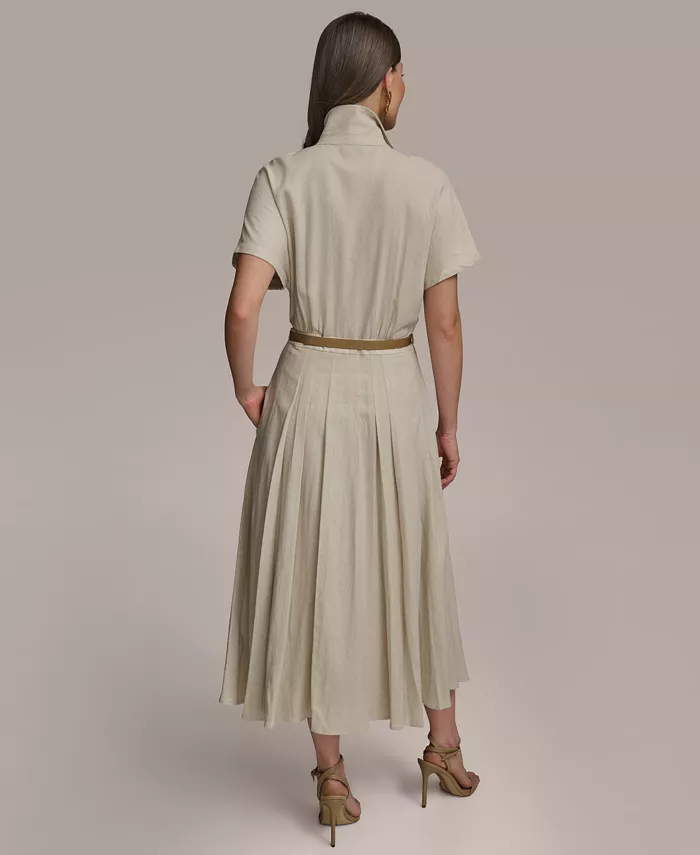 Donna Karan New York Women's Linen-Blend Belted Shirtdress Women's Fashion Shoes & Accessories