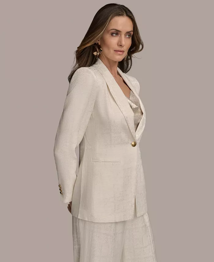 Donna Karan New York Women's Linen-Blend Jacquard One-Button Blazer Regular & Petite Women's Fashion Shoes & Accessories