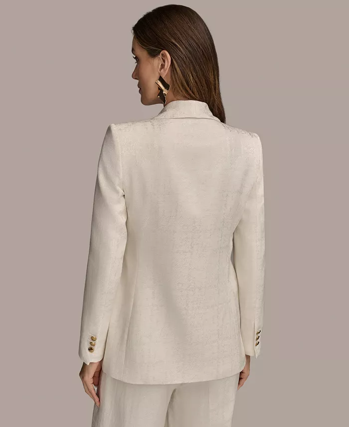 Donna Karan New York Women's Linen-Blend Jacquard One-Button Blazer Regular & Petite Women's Fashion Shoes & Accessories