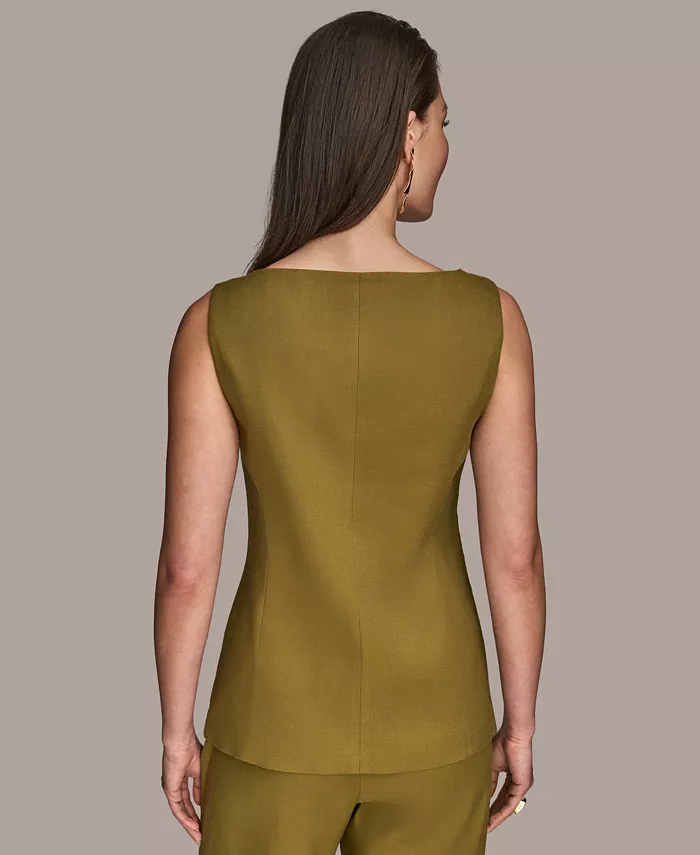Donna Karan New York Women's Linen-Blend Vest Regular & Petite Women's Fashion Shoes & Accessories