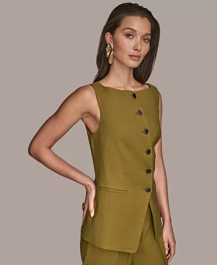 Donna Karan New York Women's Linen-Blend Vest Regular & Petite Women's Fashion Shoes & Accessories