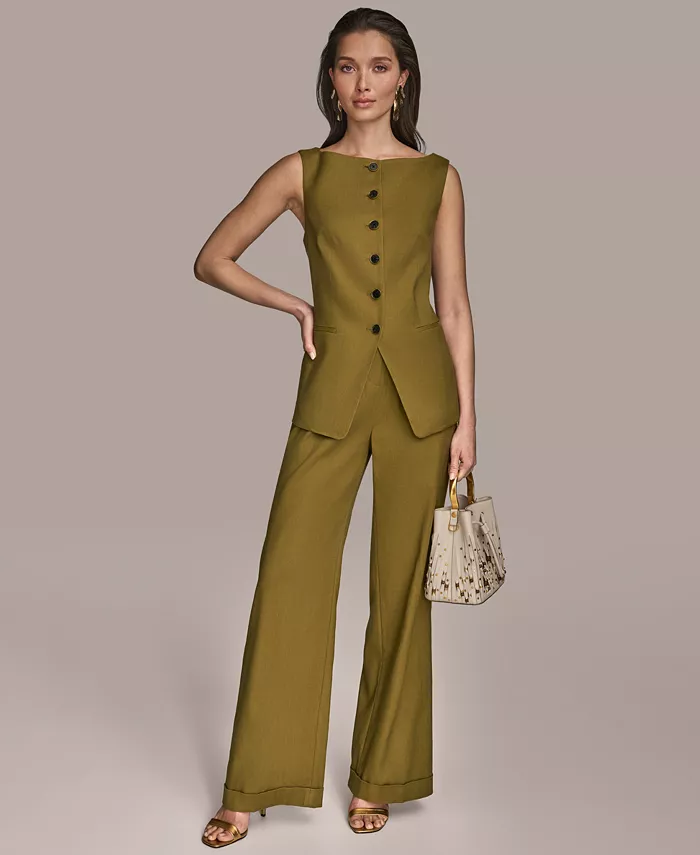 Donna Karan New York Women's Linen-Blend Vest Regular & Petite Women's Fashion Shoes & Accessories