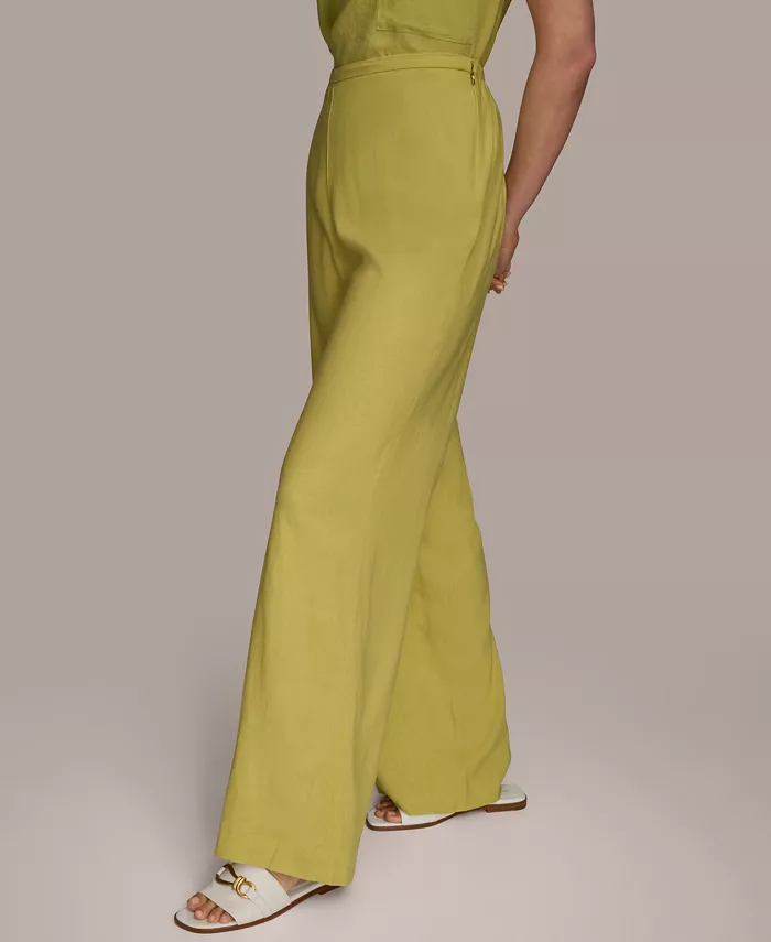 Donna Karan New York Women's Linen-Blend Wide Leg Pants Women's Fashion Shoes & Accessories