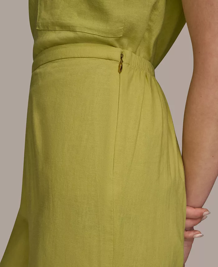 Donna Karan New York Women's Linen-Blend Wide Leg Pants Women's Fashion Shoes & Accessories