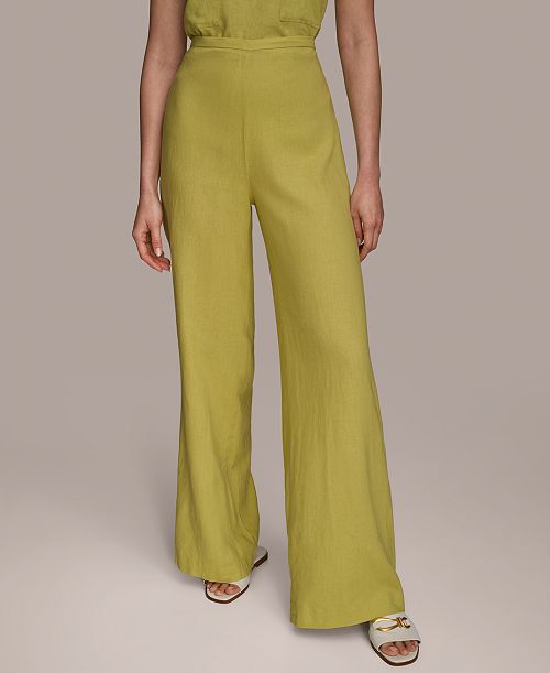 Donna Karan New York Women's Linen-Blend Wide Leg Pants Women's Fashion Shoes & Accessories