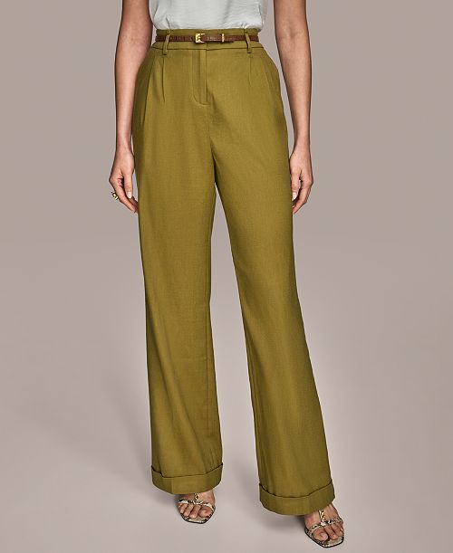 Donna Karan New York Women's Linen-Blend Wide-Leg Pants Regular & Petite Women's Fashion Shoes & Accessories