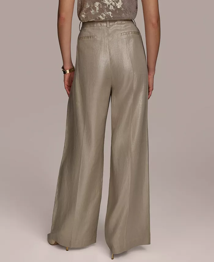 Donna Karan New York Women's Metallic Linen Wide-Leg Pants Women's Fashion Shoes & Accessories