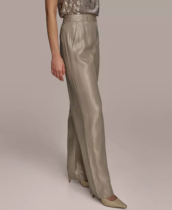 Donna Karan New York Women's Metallic Linen Wide-Leg Pants Women's Fashion Shoes & Accessories