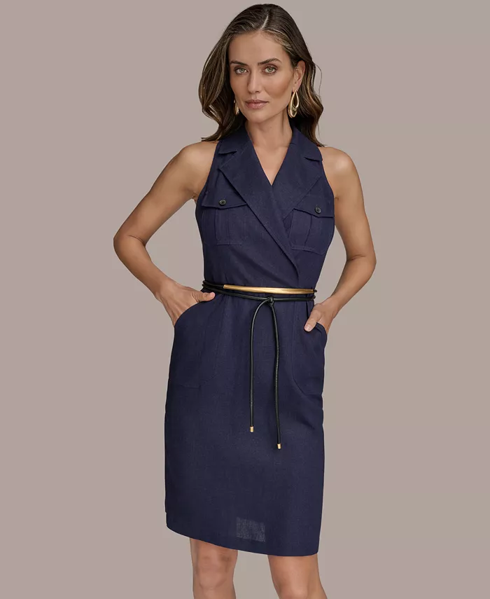 Donna Karan New York Women's Notched Collar Belted Dress Women's Fashion Shoes & Accessories
