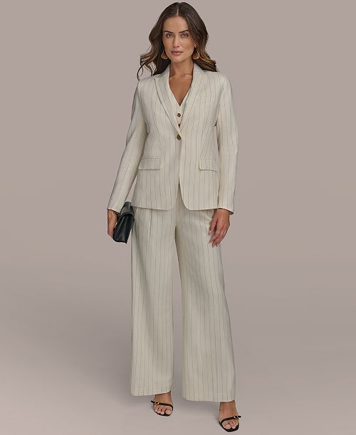 Donna Karan New York Women's Pinstriped Blazer Vest & Pants Women's Fashion Shoes & Accessories