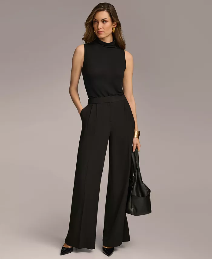 Donna Karan New York Women's Pleat Front Wide Leg Pants Regular & Petite Sizes Women's Fashion Shoes & Accessories