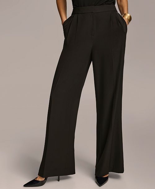 Donna Karan New York Women's Pleat Front Wide Leg Pants Regular & Petite Sizes Women's Fashion Shoes & Accessories