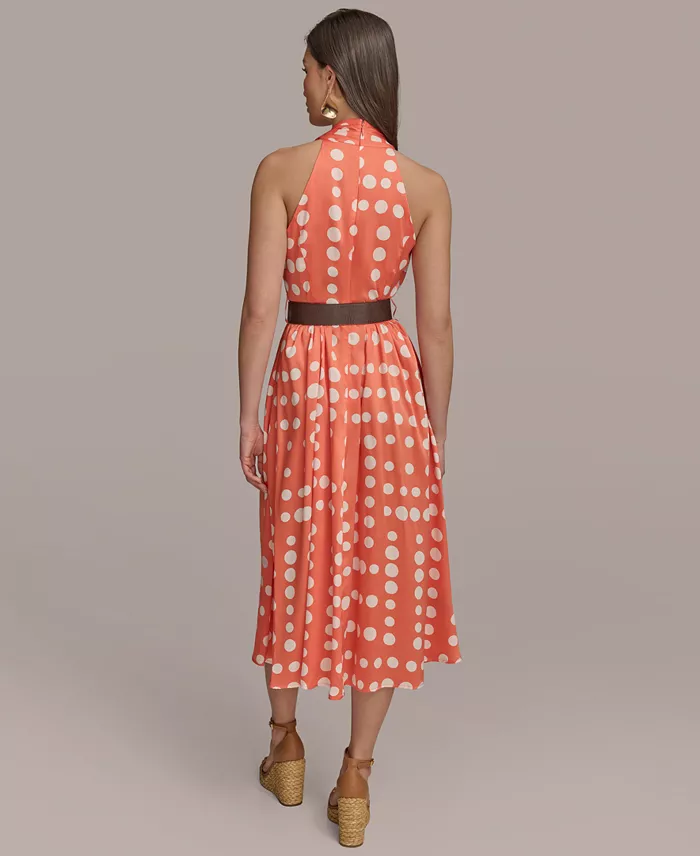 Donna Karan New York Women's Polka-Dot Belted A-Line Dress Women's Fashion Shoes & Accessories