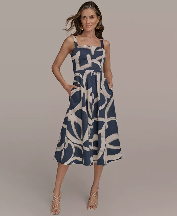 Donna Karan New York Women's Printed A-Line Midi Dress Women's Fashion Shoes & Accessories