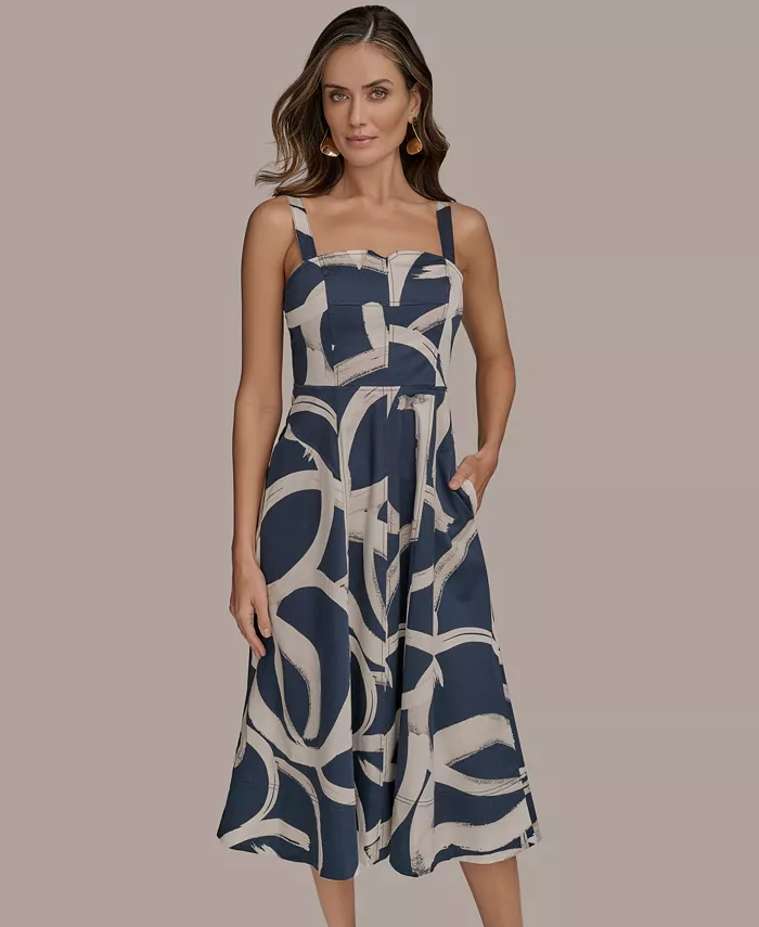 Donna Karan New York Women's Printed A-Line Midi Dress Women's Fashion Shoes & Accessories