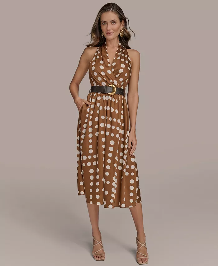 Donna Karan New York Women's Printed Belted Sleeveless Dress Women's Fashion Shoes & Accessories