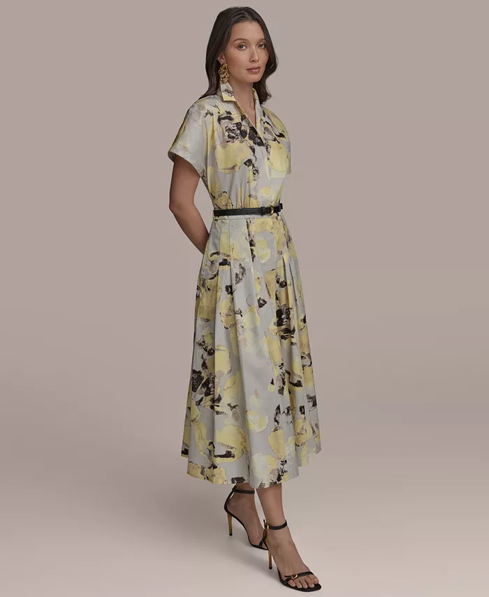 Donna Karan New York Women's Printed Cotton Shirtdress Women's Fashion Shoes & Accessories